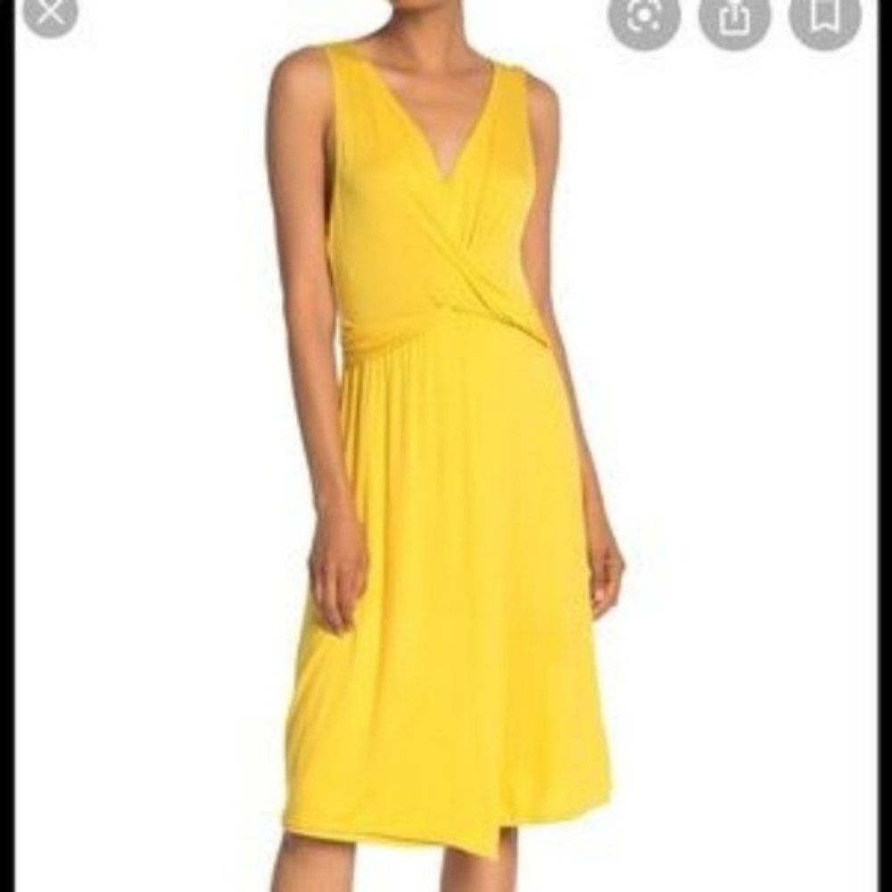 The Vanity Room Yellow Cross Front Midi Dress size S